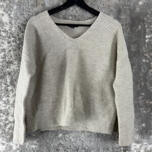 Eileen Fisher Size L Wool Yak Alpaca Ribbed Italian Yarn Casual Sweater Beige